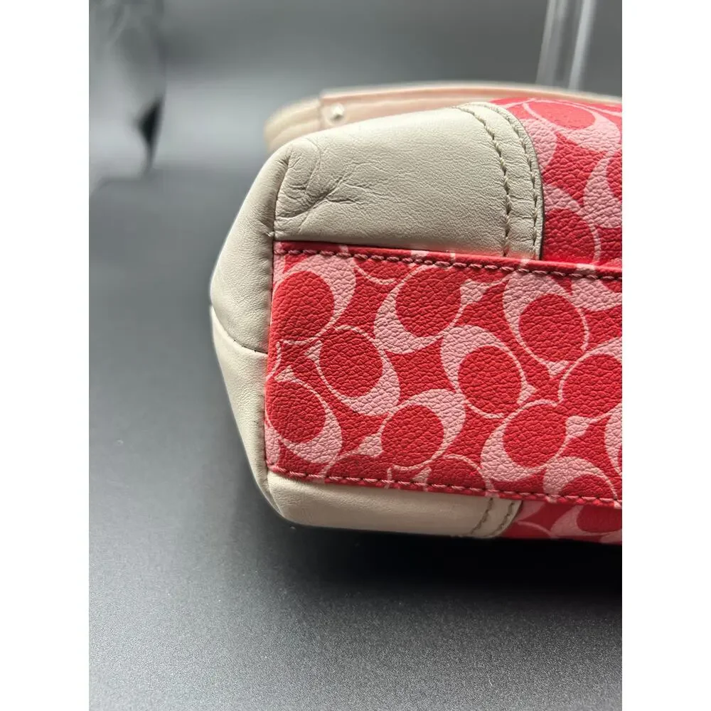 Coach Heritage Chelsea Tote Coated Canvas Y2K F15137 Pink & Red Cream Trim COA